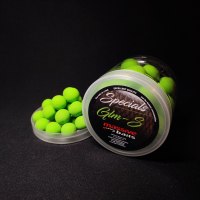 Massive Baits Pop-Up GLM, kulki pływające 14mm małża, GLM Special Massive Baits, przynęta na karpia małżowa, ekstrakt z omułka 14mm, pływaki karpiowe GLM-S, Massive Baits Special Pop-Ups, kulki na Ronnie Rig małża