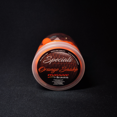 Massive Baits Pop-Up, Orange Snake 14mm, kulki pływające pomarańcza, owocowe kulki na karpia, rzemieślnicze pop-upy Massive Baits, kulki na Ronnie Rig, Top Shelf Orange Snake, przynęty karpiowe 14mm, pływaki karpiowe 200ml