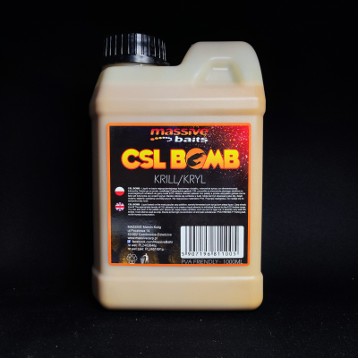 Massive Baits CSL Boomb, liquid Krill karpiowy, booster krylowy, CSL do kulek ECO, zalewa kryl do kukurydzy, Corn Steep Liquor karp, płynny atraktor krylowy, dopalacz do pelletu, Massive Baits 1L CSL Krill