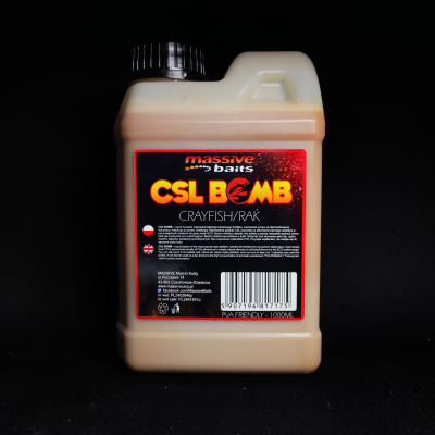 Massive Baits CSL Boomb, liquid rak karpiowy, booster crayfish, CSL do kulek, zalewa do kukurydzy, Corn Steep Liquor karp, naturalny atraktor karpiowy, dopalacz do pelletu rak, Massive Baits 1000ml CSL