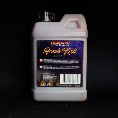 Massive Baits Fresh Krill Extract, ekstrakt z kryla antarktycznego, płynny kryl do kulek, hydrolizat krylowy karpiowy, dopalacz do zanęty kryl, Massive Baits 1000ml, naturalne ekstrakty wędkarskie, płynny pokarm kryl.