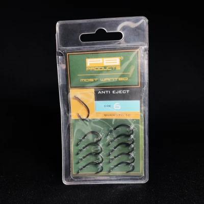 PB Products Anti Eject, haki karpiowe rozmiar 6, haczyki nie do wyplucia, DBF Dull Black Finish, akcesoria karpiowe PB Products, haczyki teflonowe matowe, haki z wygiętym trzonkiem, mocne haki na karpia, przypony KD Rig
