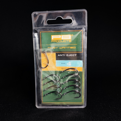 PB Products Anti Eject, haki karpiowe rozmiar 4, haczyki nie do wyplucia, DBF Dull Black Finish, akcesoria karpiowe PB Products, haki do kulek tonących, haczyki na bałwanka, mocne haki z wygiętym trzonkiem, teflonowe haki karpiowe.