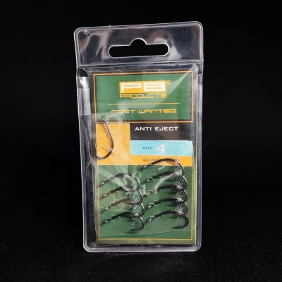 PB Products Anti Eject, haki karpiowe rozmiar 4, haczyki nie do wyplucia, DBF Dull Black Finish, akcesoria karpiowe PB Products, haki do kulek tonących, haczyki na bałwanka, mocne haki z wygiętym trzonkiem, teflonowe haki karpiowe.