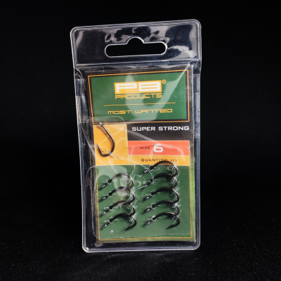 PB Products Super Strong, haki karpiowe rozmiar 6, mocne haczyki karpiowe, DBF Dull Black Finish, akcesoria karpiowe PB Products, haki do Ronnie Rig, haczyki do Blow Back Rig, trwałe haki na amura, haczyki teflonowe matowe