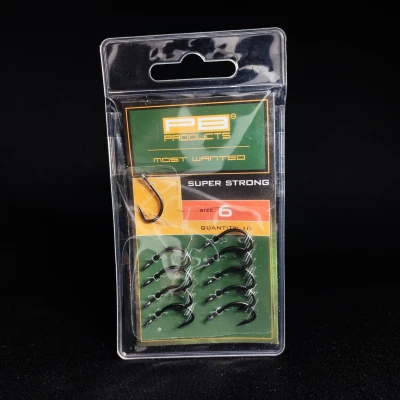 PB Products Super Strong, haki karpiowe rozmiar 6, mocne haczyki karpiowe, DBF Dull Black Finish, akcesoria karpiowe PB Products, haki do Ronnie Rig, haczyki do Blow Back Rig, trwałe haki na amura, haczyki teflonowe matowe