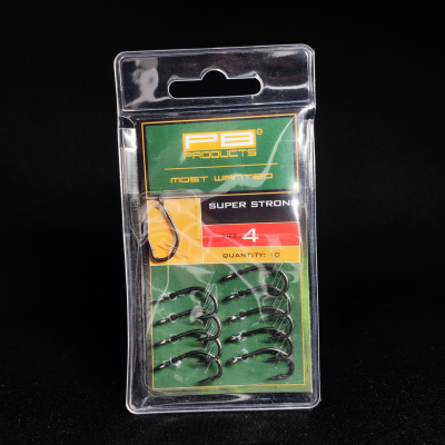 PB Products Super Strong, haki karpiowe rozmiar 4, haczyki teflonowe DBF, mocne haki na amury, Super Strong Hook 4, akcesoria karpiowe PB Products, haki do Blow Back Rig, haczyki do Ronnie Rig, Dull Black Finish hooks, wytrzymałe haczyki karpiowe 10szt