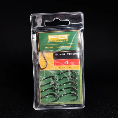 PB Products Super Strong, haki karpiowe rozmiar 4, haczyki teflonowe DBF, mocne haki na amury, Super Strong Hook 4, akcesoria karpiowe PB Products, haki do Blow Back Rig, haczyki do Ronnie Rig, Dull Black Finish hooks, wytrzymałe haczyki karpiowe 10szt