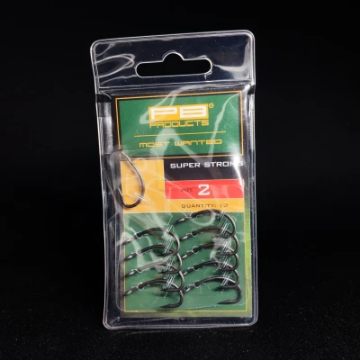 PB Products Super Strong, mocne haki karpiowe rozmiar 2, haczyki teflonowe DBF, Super Strong Hook 2, akcesoria karpiowe PB Products, haki do Blow Back Rig, haczyki na duże karpie, Dull Black Finish hooks, wytrzymałe haki karpiowe