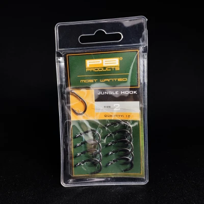 PB Products Jungle Hook, mocne haki karpiowe rozmiar 2, haczyki teflonowe DBF, haki typu pazur na karpia, akcesoria karpiowe PB Products, haczyki na zaczepy, Jungle Hook 2 10szt, haki z powłoką Dull Black Finish, sprzęt karpiowy na rekordowe ryby.