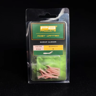 PB Products Shrimp Aligner, pozycjoner haka krewetka, Shrimp Aligner Pink, line aligner karpiowy, akcesoria karpiowe PB Products, imitacja krewetki na hak, mechanika przyponu karpiowego, różowy pozycjoner haka, biżuteria karpiowa.