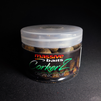 Massive Baits Organic Hemp, CORKERZ konopia, kulki zbalansowane 18mm, waftersy konopne, przynęta na karpia konopie, Massive Baits seria CorkerZ, naturalne kulki na karpia