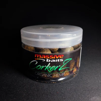 Massive Baits Organic Hemp, CORKERZ konopia, kulki zbalansowane 18mm, waftersy konopne, przynęta na karpia konopie, Massive Baits seria CorkerZ, naturalne kulki na karpia