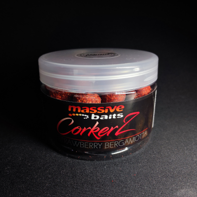 Massive Baits CORKERZ, Strawberry Bergamotta 18mm, kulki zbalansowane truskawka, waftersy karpiowe 18mm, przynęta z korkiem, Massive Baits bergamotka, kulki owocowe na karpia