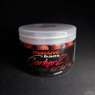 Massive Baits CORKERZ, Strawberry Bergamotta 18mm, kulki zbalansowane truskawka, waftersy karpiowe 18mm, przynęta z korkiem, Massive Baits bergamotka, kulki owocowe na karpia