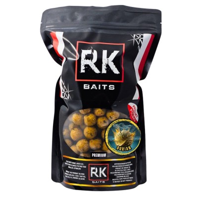 K Baits Durian, kulki durian, najbardziej śmierdzące kulki, kulki proteinowe 18mm, nowość RK Baits, zanęta karpiowa premium, kulki czosnek skisły.webp