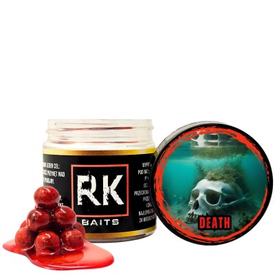Death RK Baits, kulki padlina, śmierdzące kulki na karpia, przynęta do metody 12mm, hookersy w zalewie, RK Baits Death Burn, kulki proteinowe padlina.webp