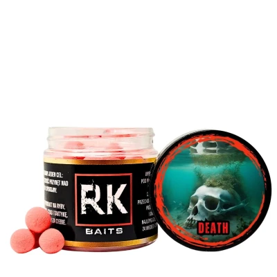 pop-up Death, RK Baits pływające, czerwone kulki fluo, przynęta padlina, pop-up 12mm, śmierdzące kulki na karpia, przynęty do metody, RK Baits Death 12mm.webp