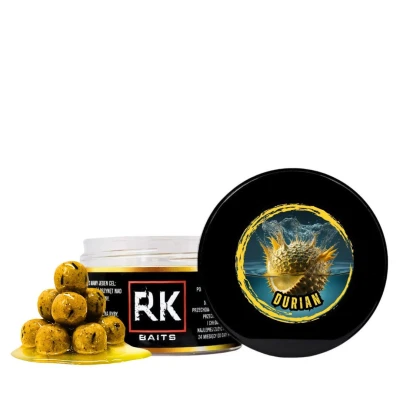 Durian RK Baits, kulki 18mm durian, śmierdzące kulki na karpia, przynęta na duże amury, hookersy w zalewie, RK Baits Burn 18mm, kulki czosnkowe.webp