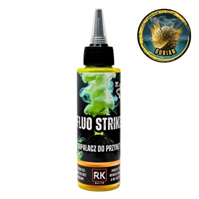 FluoStrike Durian, RK Baits dopalacz, booster durian, fluo mgła wędkarstwo, przynęty śmierdziele, dopalacz do PVA, atraktor czosnek owoc, booster do metody.webp