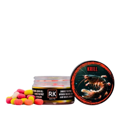 waftersy kryl, RK Baits Krill, dumbells 8mm krylowy, przynęta do metody kryl, zbalansowane przynęty karpiowe, mączka z kryla, waftersy multikolor.webp