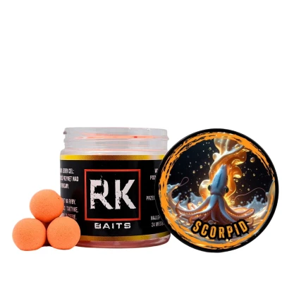 pop-up scorpid, RK Baits 15mm, scopex squid, pomarańczowe kulki fluo, kulki pływające na karpia, bałwanek karpiowy, RK Baits Pop-up 15mm.webp