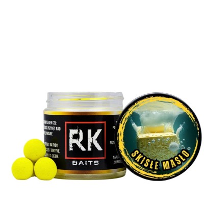 pop-up skisłe masło, RK Baits 15mm, żółte kulki pływające, kwas masłowy na karpia, fluo pop-up żółty, pływające kulki proteinowe, RK Baits Skisłe Masło Pop-up, przynęta na amura.webp